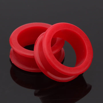 Detail View 1 of A Pair of Flexible Silicone Double Flared Ear Gauge Tunnel Plug-Red
